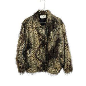 Vtg Talk of the Walk Art Jacket L Oversized Animal Print Ostrich 70s Whimsical